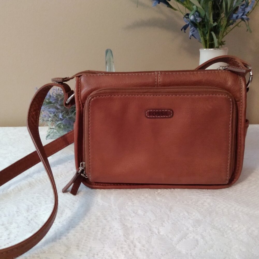 Fossil Organizer Brown Leather Bag